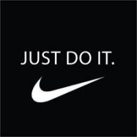 "Just Do It" in white text on black background with white Nike Swoosh